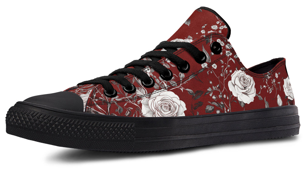 Red Rose Romance Low Tops - Classic Premium Canvas Shoes with Comfortable and Durable Soles