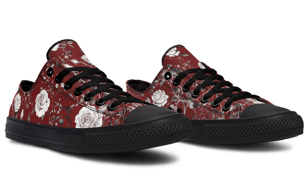 Red Rose Romance Low Tops - Classic Premium Canvas Shoes with Comfortable and Durable Soles