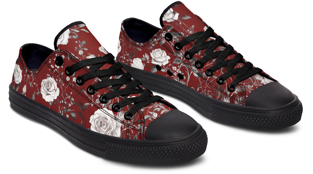 Red Rose Romance Low Tops - Classic Premium Canvas Shoes with Comfortable and Durable Soles