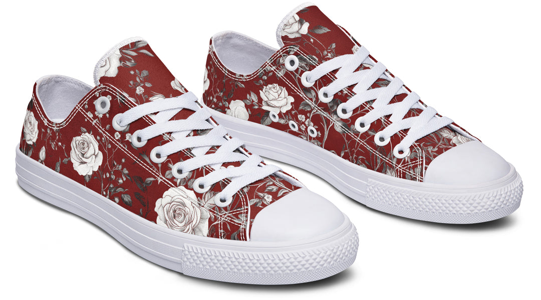 Red Rose Romance Low Tops - Classic Premium Canvas Shoes with Comfortable and Durable Soles