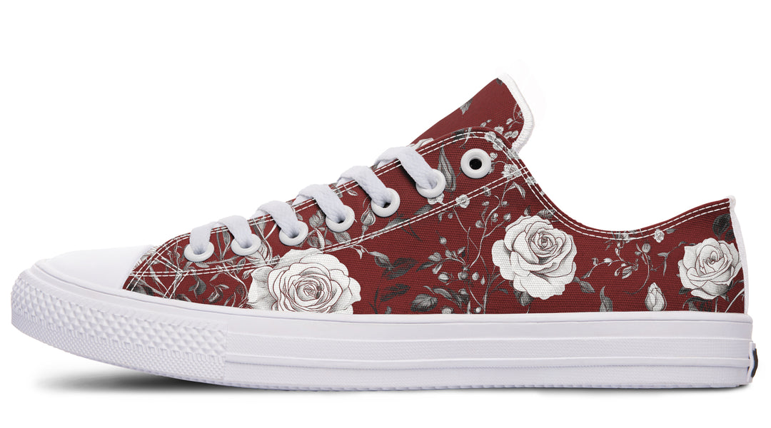 Red Rose Romance Low Tops - Classic Premium Canvas Shoes with Comfortable and Durable Soles