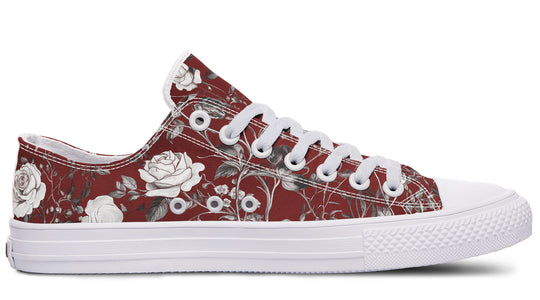 Red Rose Romance Low Tops - Classic Premium Canvas Shoes with Comfortable and Durable Soles