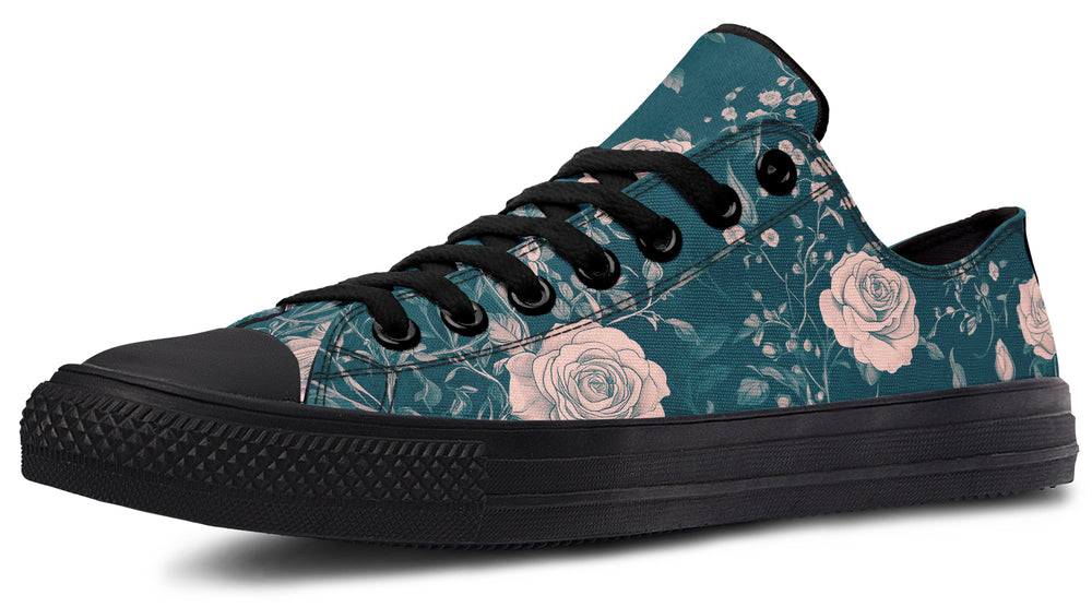 Teal Rose Romance Low Tops - Classic Premium Canvas Shoes with Comfortable and Durable Soles