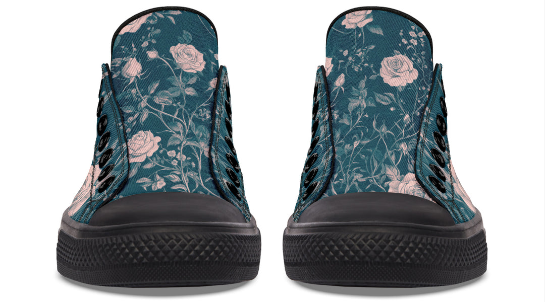 Teal Rose Romance Low Tops - Classic Premium Canvas Shoes with Comfortable and Durable Soles