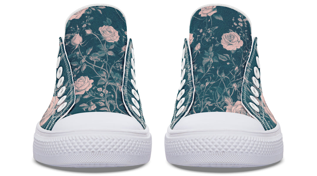 Teal Rose Romance Low Tops - Classic Premium Canvas Shoes with Comfortable and Durable Soles