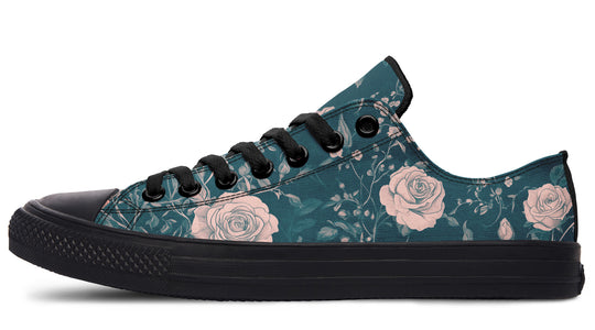 Teal Rose Romance Low Tops - Classic Premium Canvas Shoes with Comfortable and Durable Soles