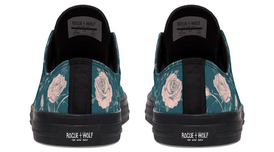 Teal Rose Romance Low Tops - Classic Premium Canvas Shoes with Comfortable and Durable Soles