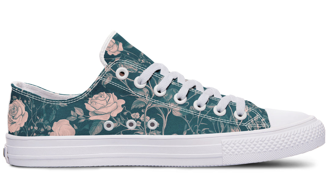 Teal Rose Romance Low Tops - Classic Premium Canvas Shoes with Comfortable and Durable Soles