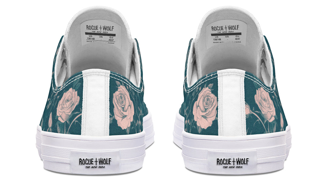 Teal Rose Romance Low Tops - Classic Premium Canvas Shoes with Comfortable and Durable Soles