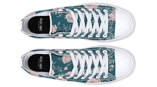 Teal Rose Romance Low Tops - Classic Premium Canvas Shoes with Comfortable and Durable Soles