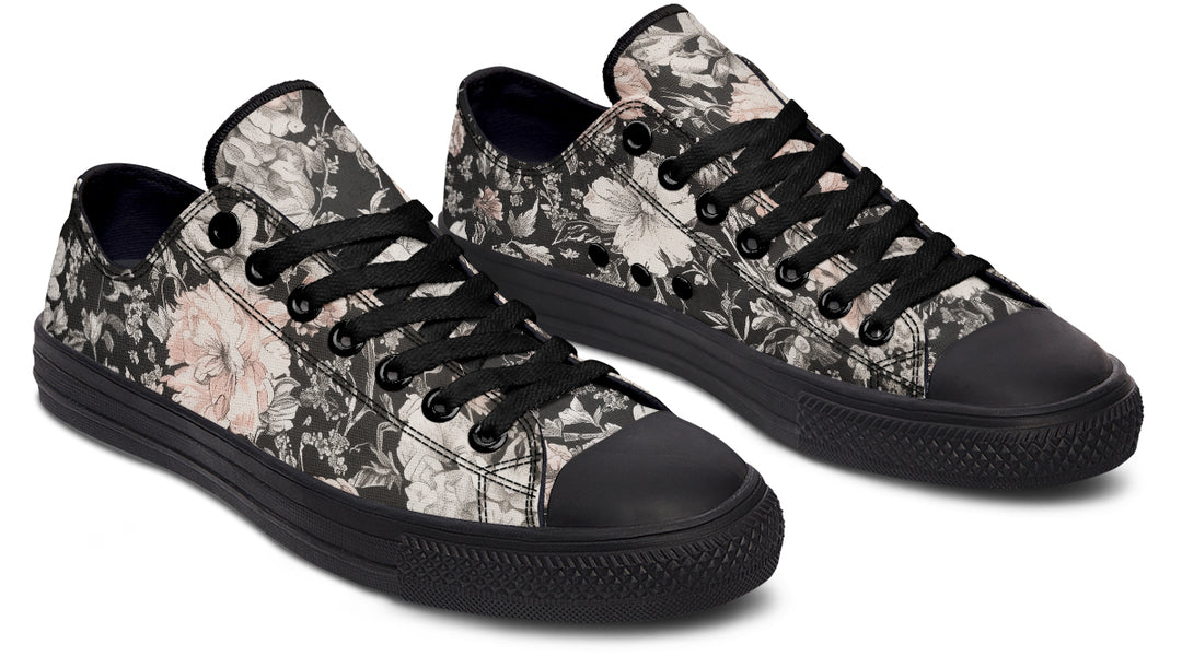 Vintage Peonies Low Tops - Classic Premium Canvas Shoes with Comfortable and Durable Soles