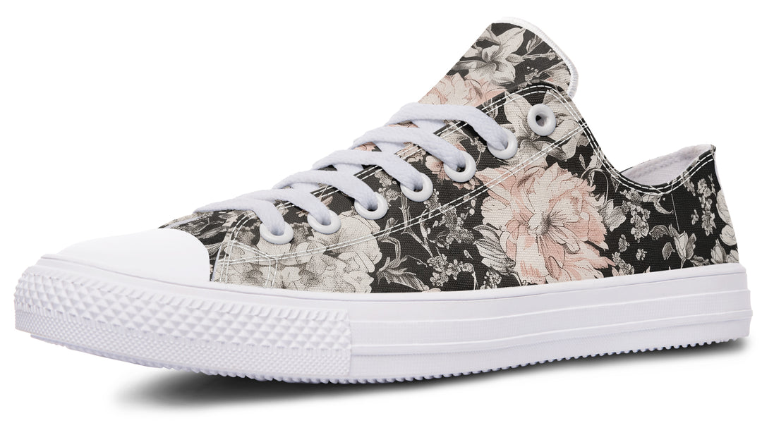 Vintage Peonies Low Tops - Classic Premium Canvas Shoes with Comfortable and Durable Soles