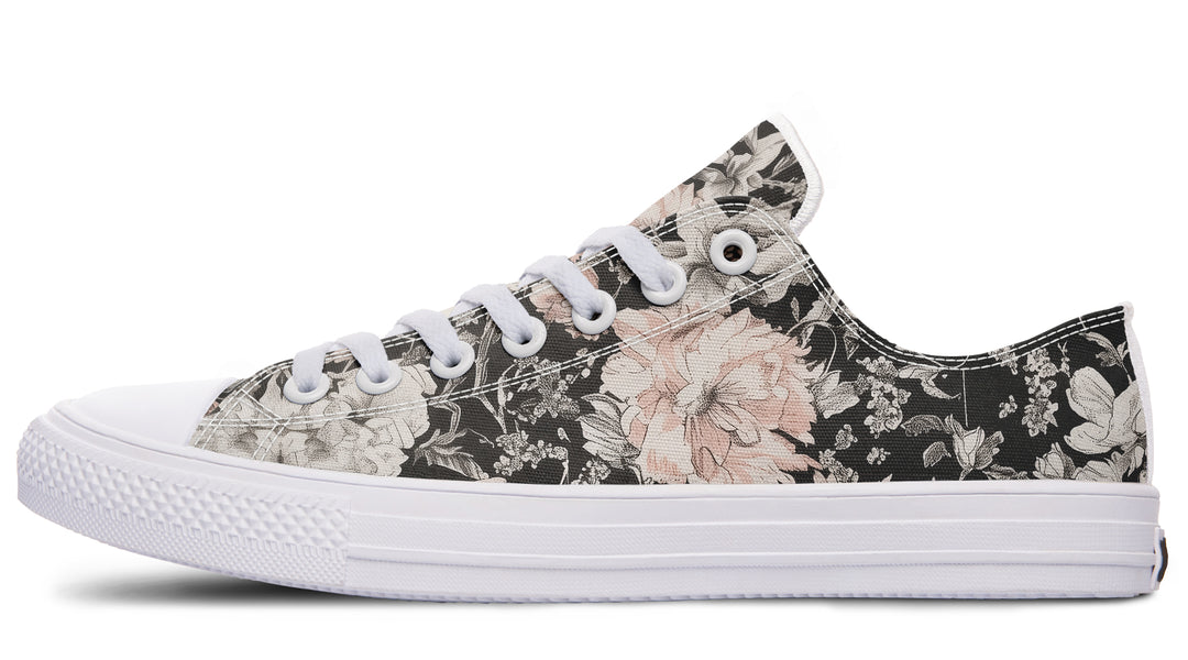 Vintage Peonies Low Tops - Classic Premium Canvas Shoes with Comfortable and Durable Soles