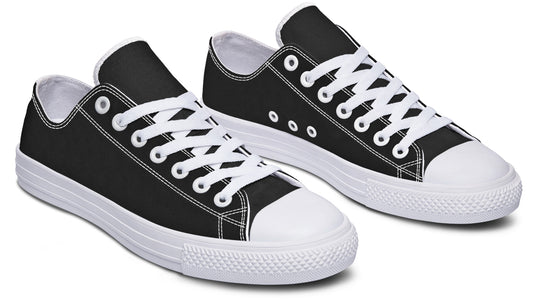 Pitch Black Low Tops - Low-cut Sneakers Casual Unisex Everyday Lightweight Shoes