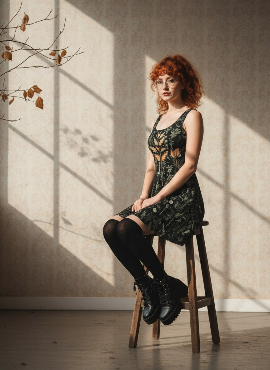 Autumn Memoir Skater Dress Rogue + Wolf Polyester Witchy Botanical Dress Autumn Memoir Skater Dress Rogue + Wolf Polyester Witchy Botanical Dress
