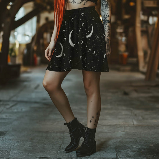 MoonDust Skater Skirt - Mid-thigh Length Skirt with Elastic Waistband and SPF 50+