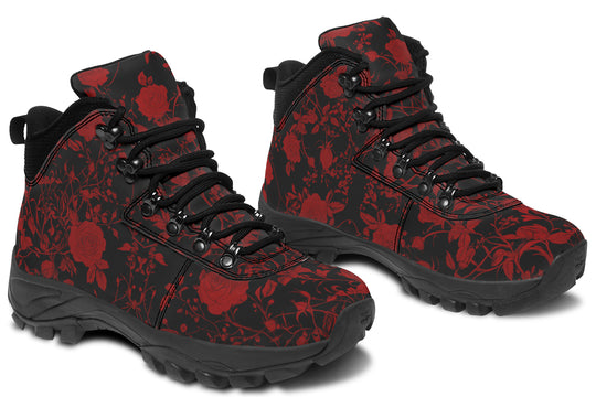 Blood Rose Romance Outdoor Boots - Water Resistant Vegan Leather Trekking Shoes with Durable Soles