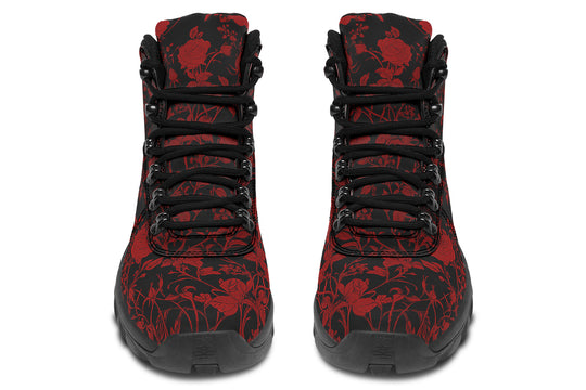 Blood Rose Romance Outdoor Boots - Water Resistant Vegan Leather Trekking Shoes with Durable Soles