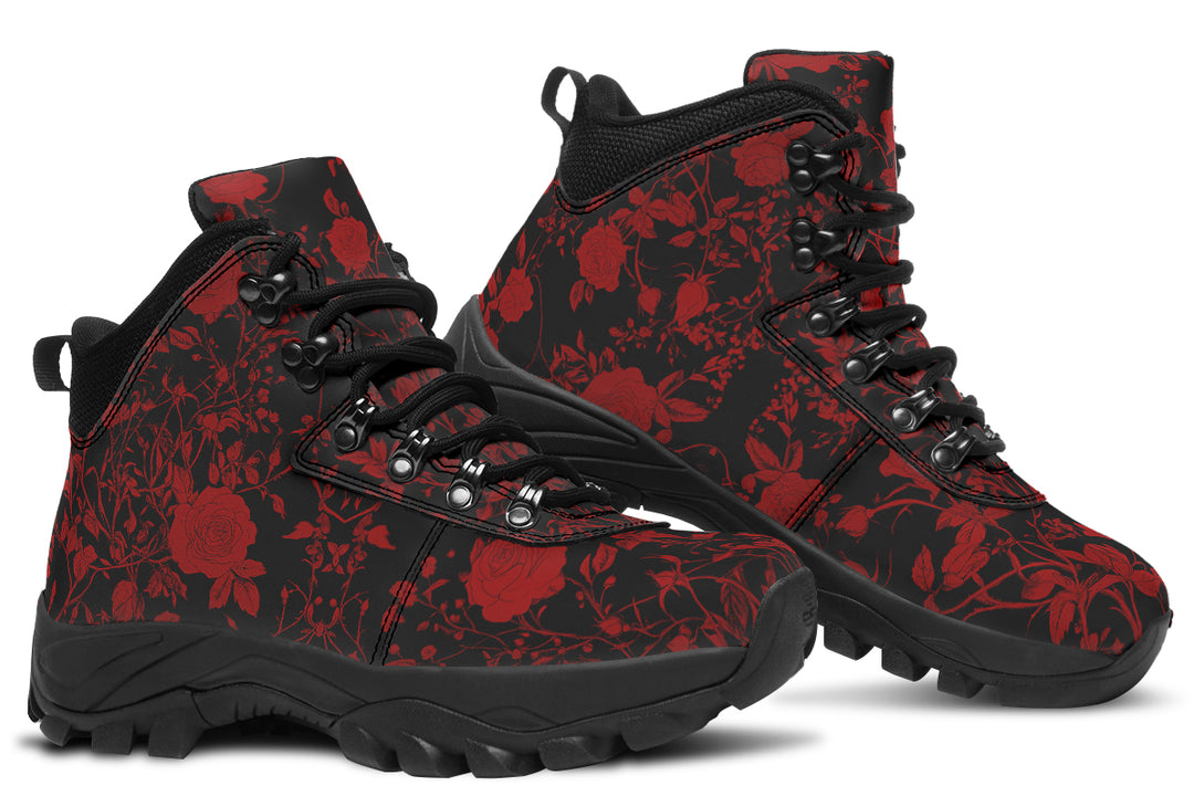 Blood Rose Romance Outdoor Boots - Water Resistant Vegan Leather Trekking Shoes with Durable Soles