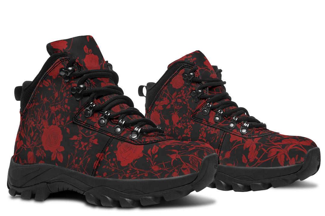 Blood Rose Romance Outdoor Boots - Water Resistant Vegan Leather Trekking Shoes with Durable Soles