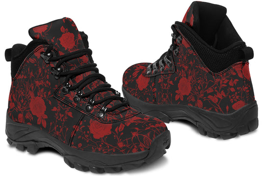 Blood Rose Romance Outdoor Boots - Water Resistant Vegan Leather Trekking Shoes with Durable Soles