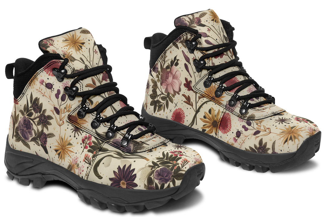 Enchanted Blossoms Outdoor Boots - Water Resistant Vegan Leather Trekking Shoes with Durable Soles