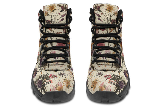 Enchanted Blossoms Outdoor Boots - Water Resistant Vegan Leather Trekking Shoes with Durable Soles