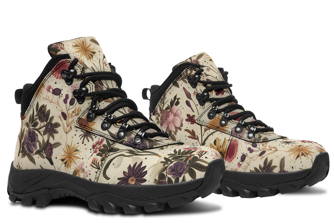 Enchanted Blossoms Outdoor Boots - Water Resistant Vegan Leather Trekking Shoes with Durable Soles