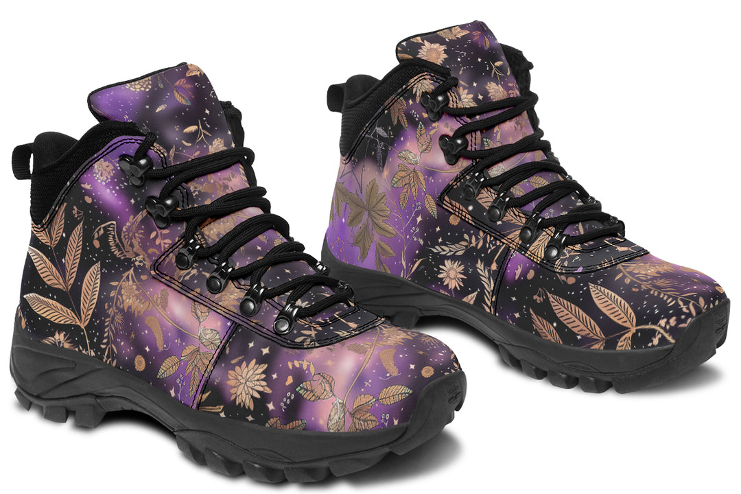 Galactic Bloom Outdoor Boots - Water Resistant Vegan Leather Trekking Shoes with Durable Soles