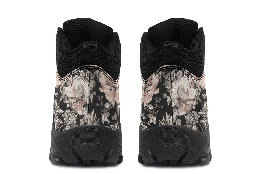 Vintage Peonies Outdoor Boots - Water Resistant Vegan Leather Trekking Shoes with Durable Soles