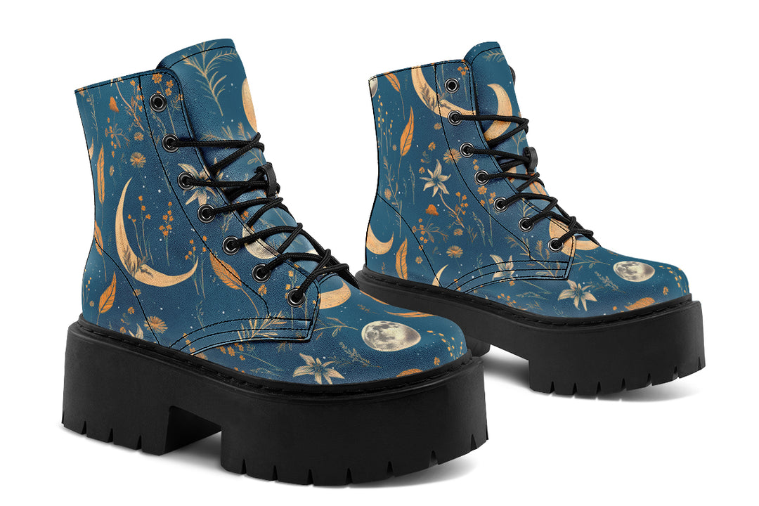 Blue Moonlit Botanica Platform Boots