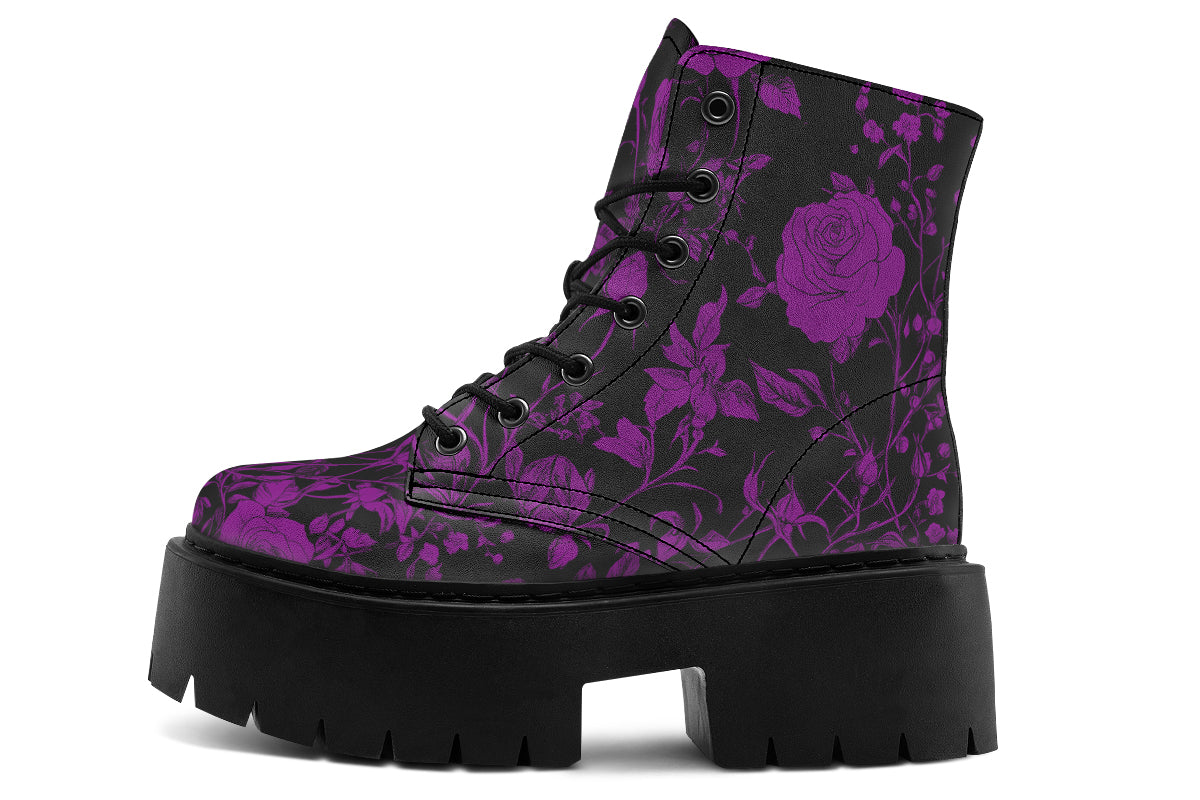 Purple Rose Romance Platform Boots – Rogue + Wolf Vegan-PU Botanical Boots