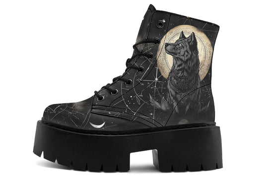 Starlit Wolf Platform Boots
