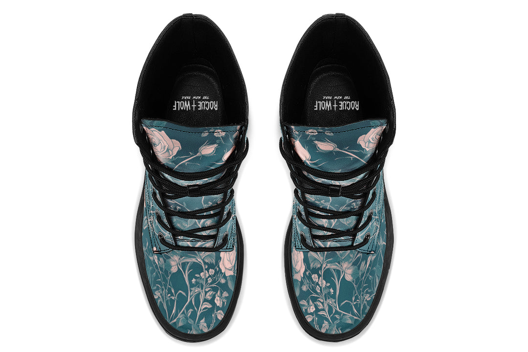 Teal Rose Romance Platform Boots