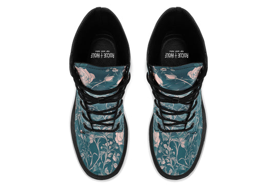 Teal Rose Romance Platform Boots