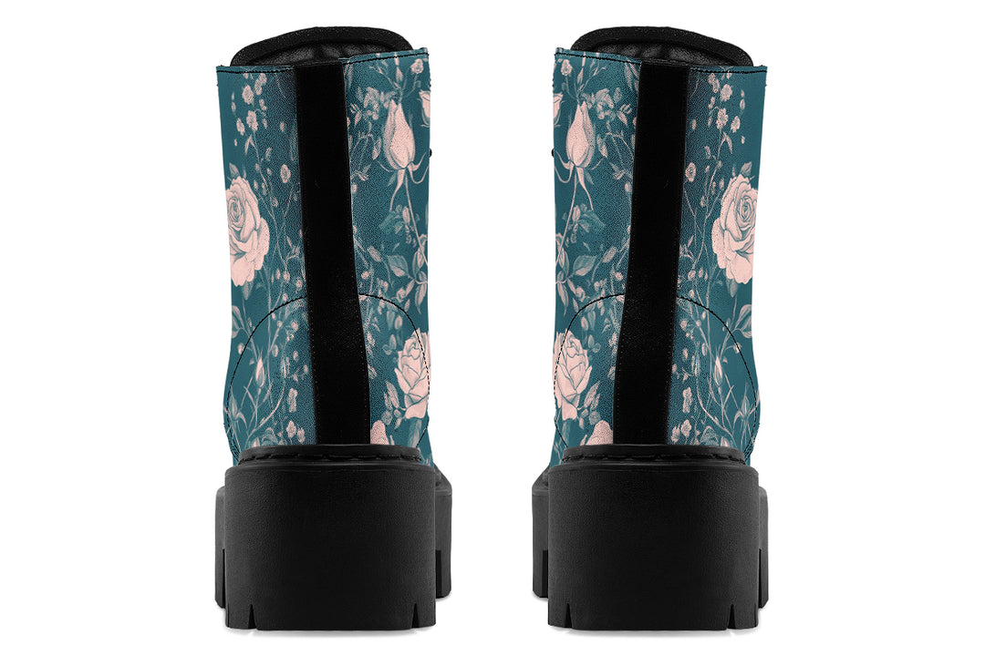 Teal Rose Romance Platform Boots