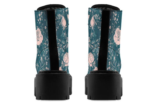 Teal Rose Romance Platform Boots