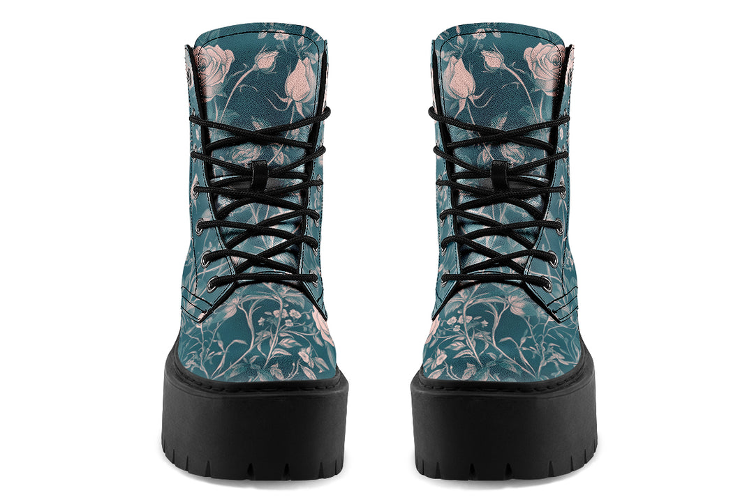 Teal Rose Romance Platform Boots