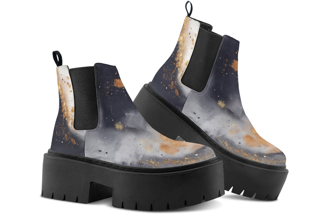 Ash And Gold Platform Chelsea Boots