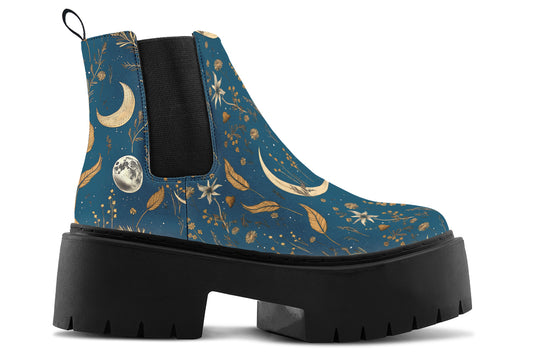 Blue Moonlit Botanica Platform Chelsea Boots