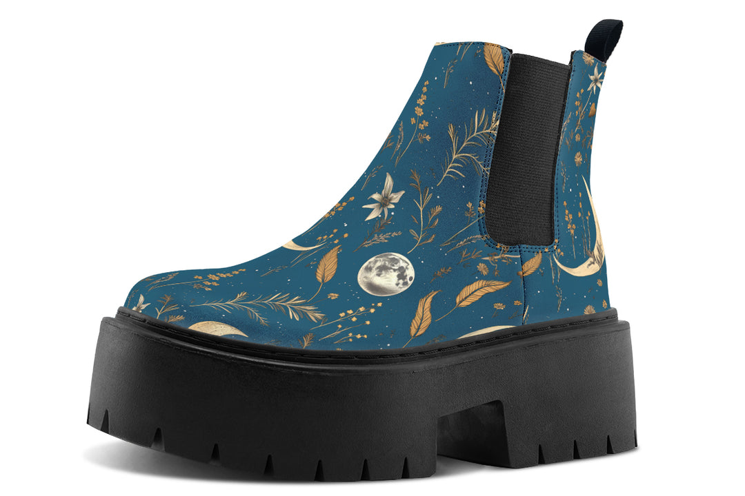Blue Moonlit Botanica Platform Chelsea Boots