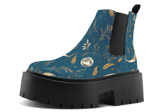 Blue Moonlit Botanica Platform Chelsea Boots