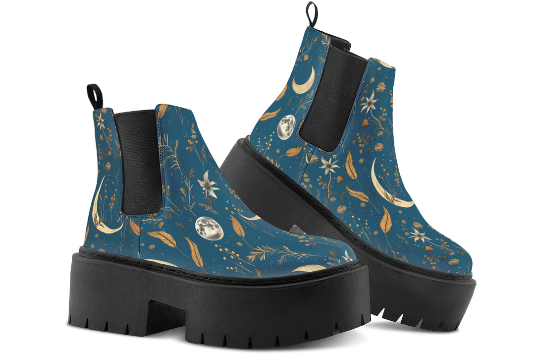 Blue Moonlit Botanica Platform Chelsea Boots