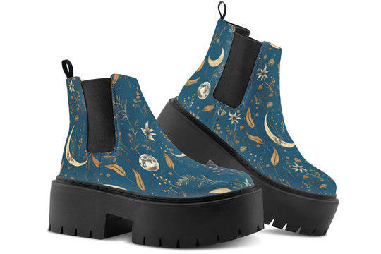 Blue Moonlit Botanica Platform Chelsea Boots