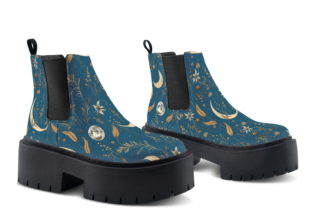 Blue Moonlit Botanica Platform Chelsea Boots