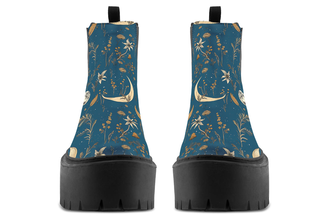 Blue Moonlit Botanica Platform Chelsea Boots