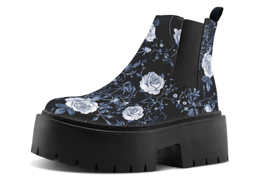 Blue Rose Romance Platform Chelsea Boots