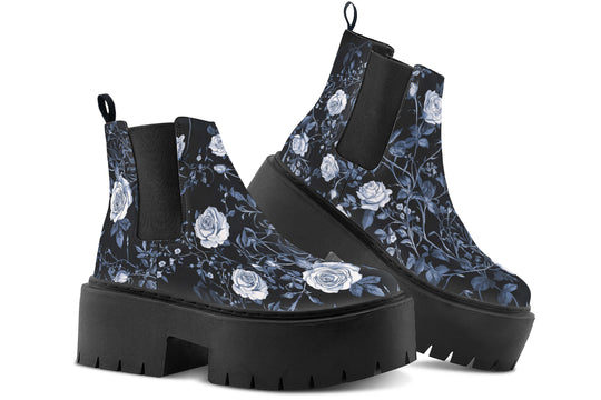 Blue Rose Romance Platform Chelsea Boots