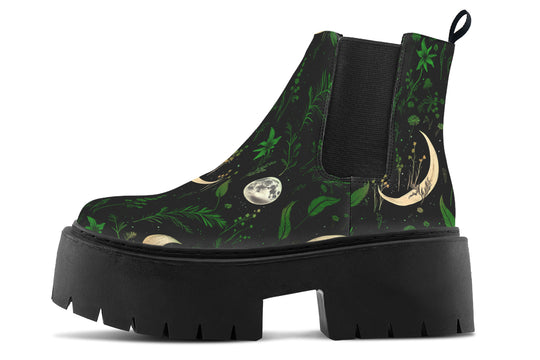 Emerald Moonlit Botanica Platform Chelsea Boots