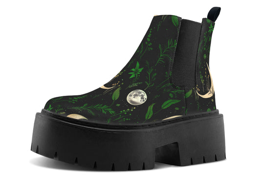 Emerald Moonlit Botanica Platform Chelsea Boots